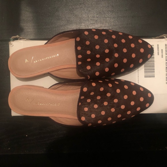 NIB Brown + Pink Pony Hair Polka Dot Slides / Smoking Slippers / Mules - Picture 6 of 12
